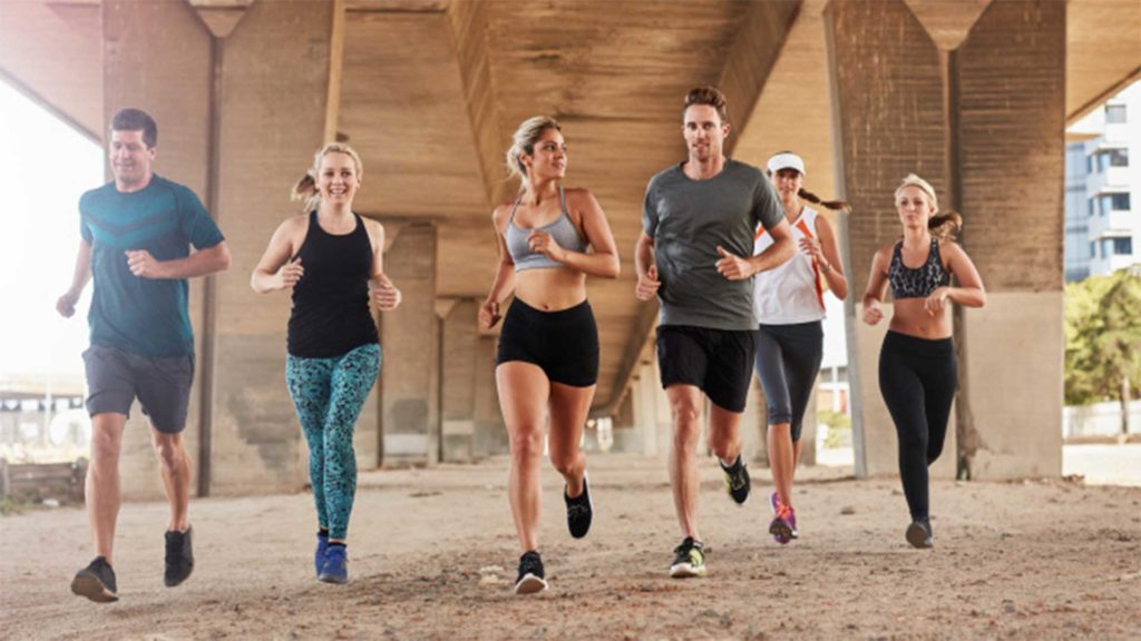 Group of friends, running