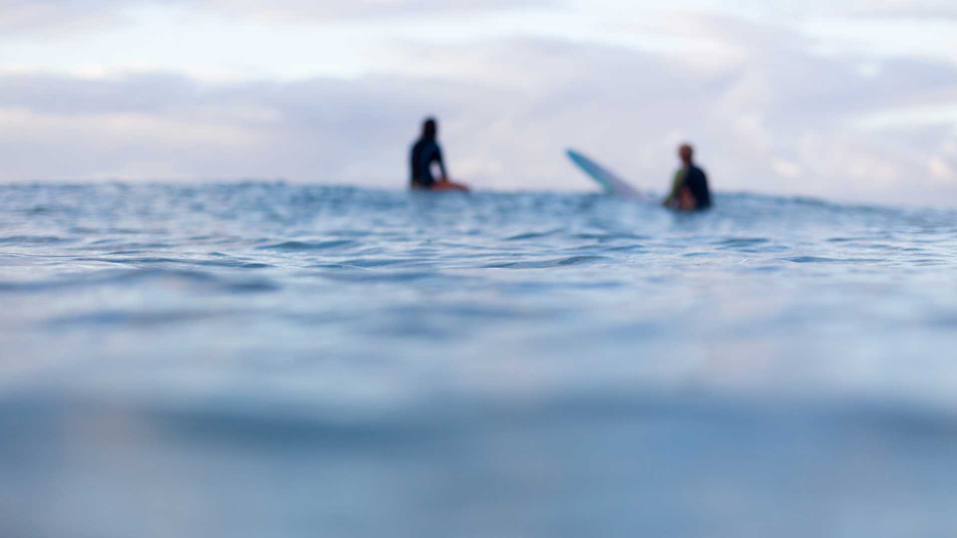 Two people surfing on the ocean