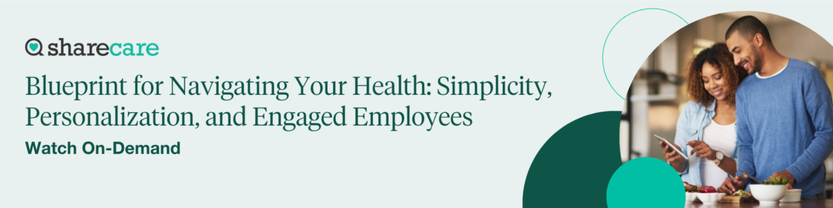 Webinar banner image that shows someone using the Sharecare app and it also shows the title and that it is on-demand.
