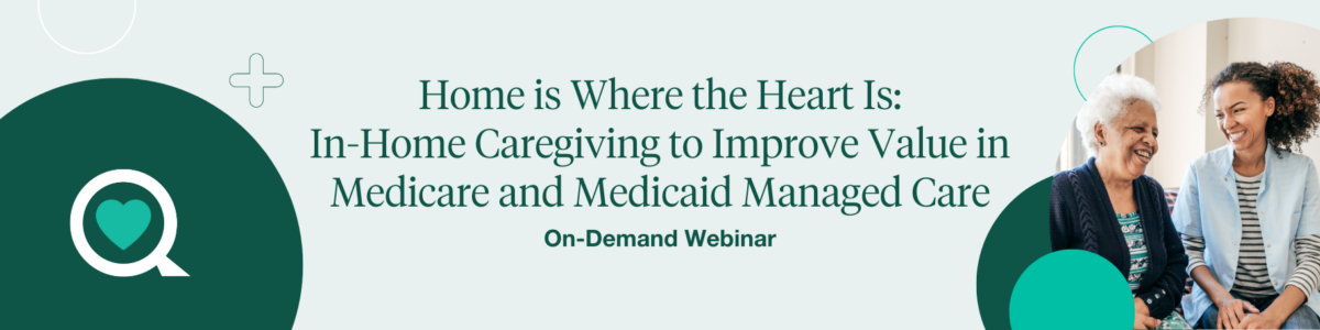 Post-registration banner for managed in-home care webinar. Banner shoes an image of a caretaker and a patient.